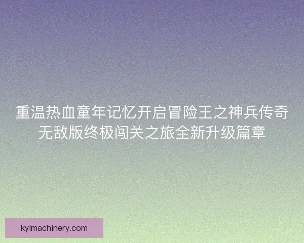重温热血童年记忆开启冒险王之神兵传奇无敌版终极闯关之旅全新升级篇章